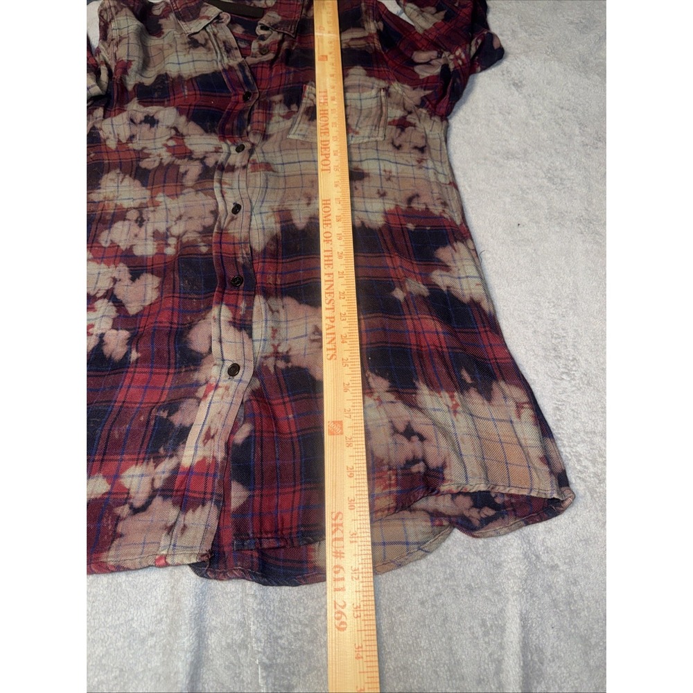 The Nu Vintage Bleach Dye Distressed Red Plaid Sequin Cuffs Western Grunge Large - Picture 9 of 10
